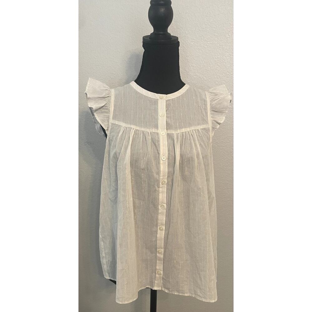 Madewell Ruffle - Sleeve Bib Top Metallic Stripe - Size Sm - Picture 3 of 8